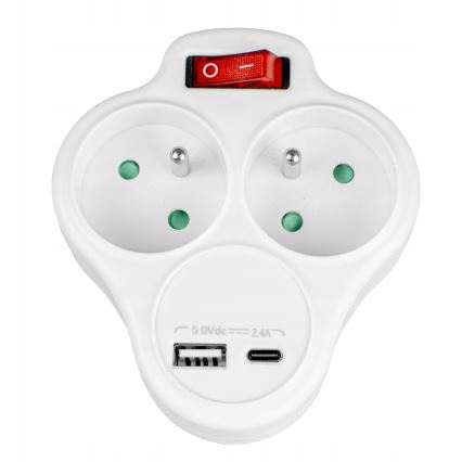 Stekkerdoos met schakelaar 2x stopcontact + USB-C + USB-A