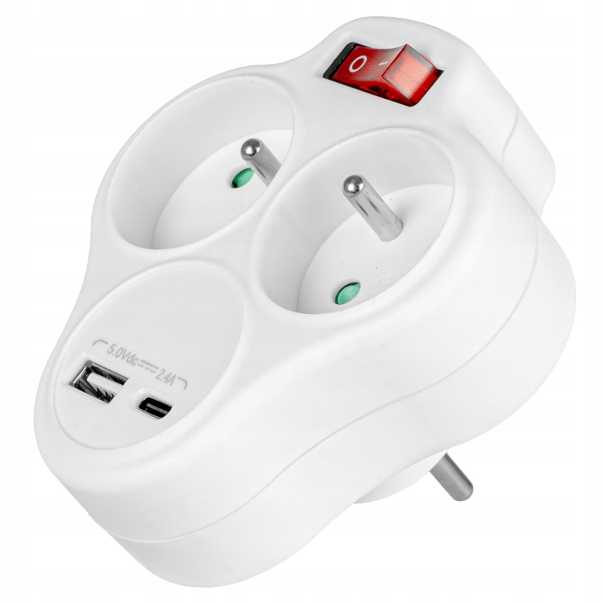 Stekkerdoos met schakelaar 2x stopcontact + USB-C + USB-A