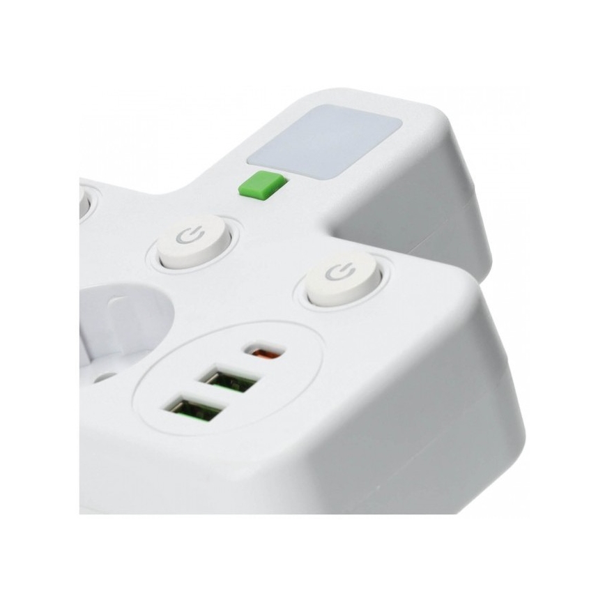 Stekkerdoos met schakelaar en LED-verlichting LINEA PRO 2Z + 3xUSB A/C SCHUKO 4000K wit
