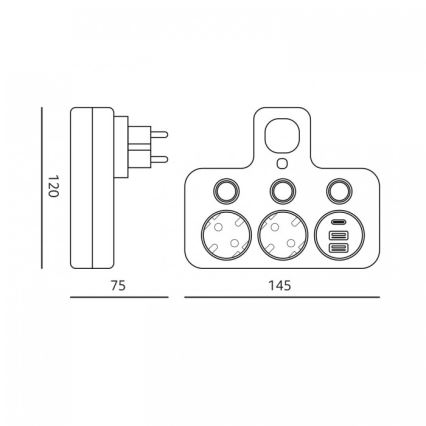 Stekkerdoos met schakelaar en LED-verlichting LINEA PRO 2Z + 3xUSB A/C SCHUKO 4000K wit