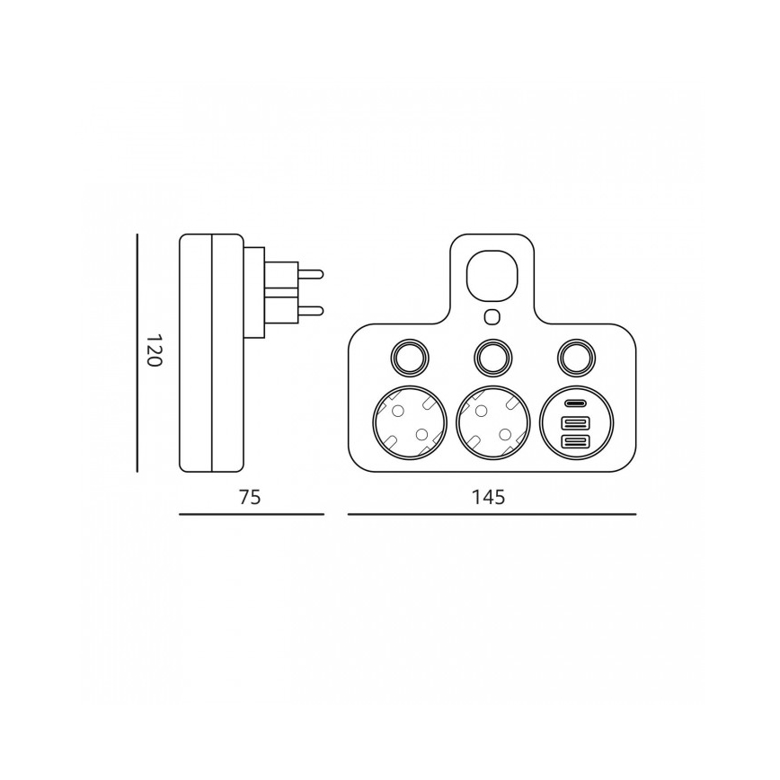 Stekkerdoos met schakelaar en LED-verlichting LINEA PRO 2Z + 3xUSB A/C SCHUKO 4000K zwart
