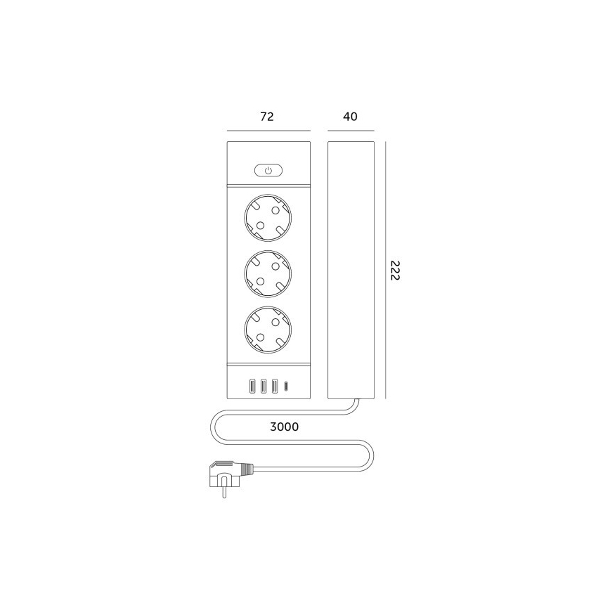 Stekkerdoos met schakelaar LINEA PRO 3x230V + 3xUSB-A + 1xUSB-C SCHUKO 3 m zwart
