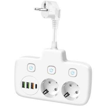 Stekkerdoossplitter met schakelaar LINEA 2x230V + 4xUSB A/C SCHUKO wit