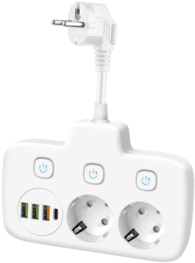 Stekkerdoossplitter met schakelaar LINEA 2x230V + 4xUSB A/C SCHUKO wit