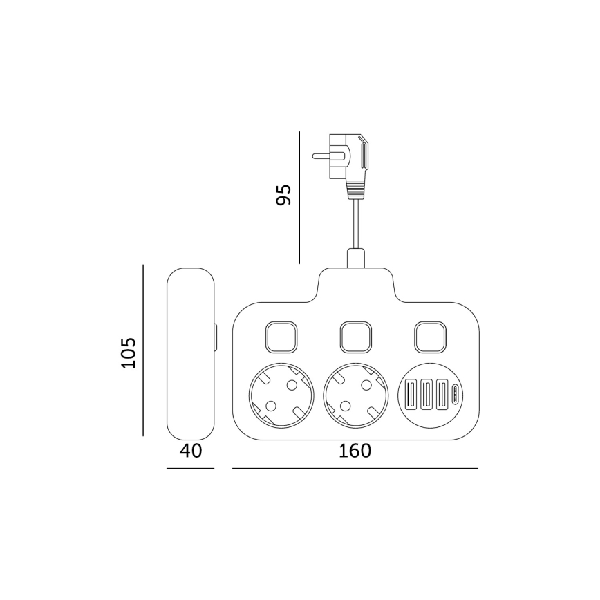 Stekkerdoossplitter met schakelaar LINEA 2x230V + 4xUSB A/C SCHUKO wit