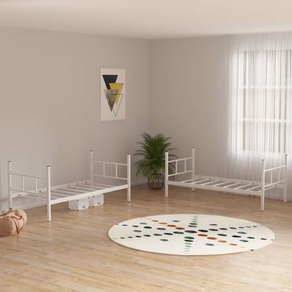 Stevig metalen stapelbed MAVEN 90x200 cm, wit — draagvermogen 2x100 kg (per bed)