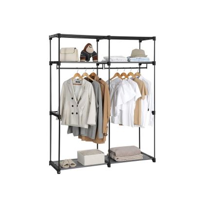 Stoffen kledingkast MATIS 140 x 174 cm, grijs, met planken en kledingstang