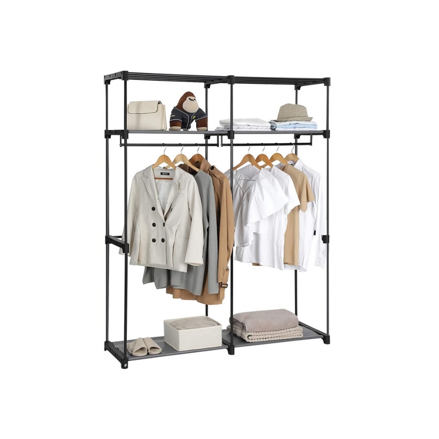 Stoffen kledingkast MATIS 140 x 174 cm, grijs, met planken en kledingstang