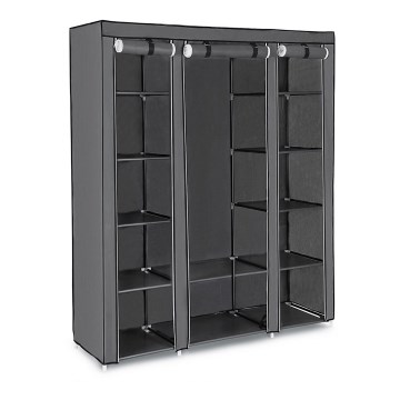Stoffen kledingkast MATIS 150x175 cm met planken en kledingstang, grijs