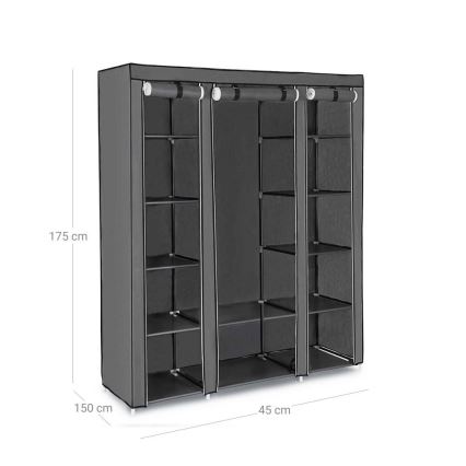 Stoffen kledingkast MATIS 150x175 cm met planken en kledingstang, grijs
