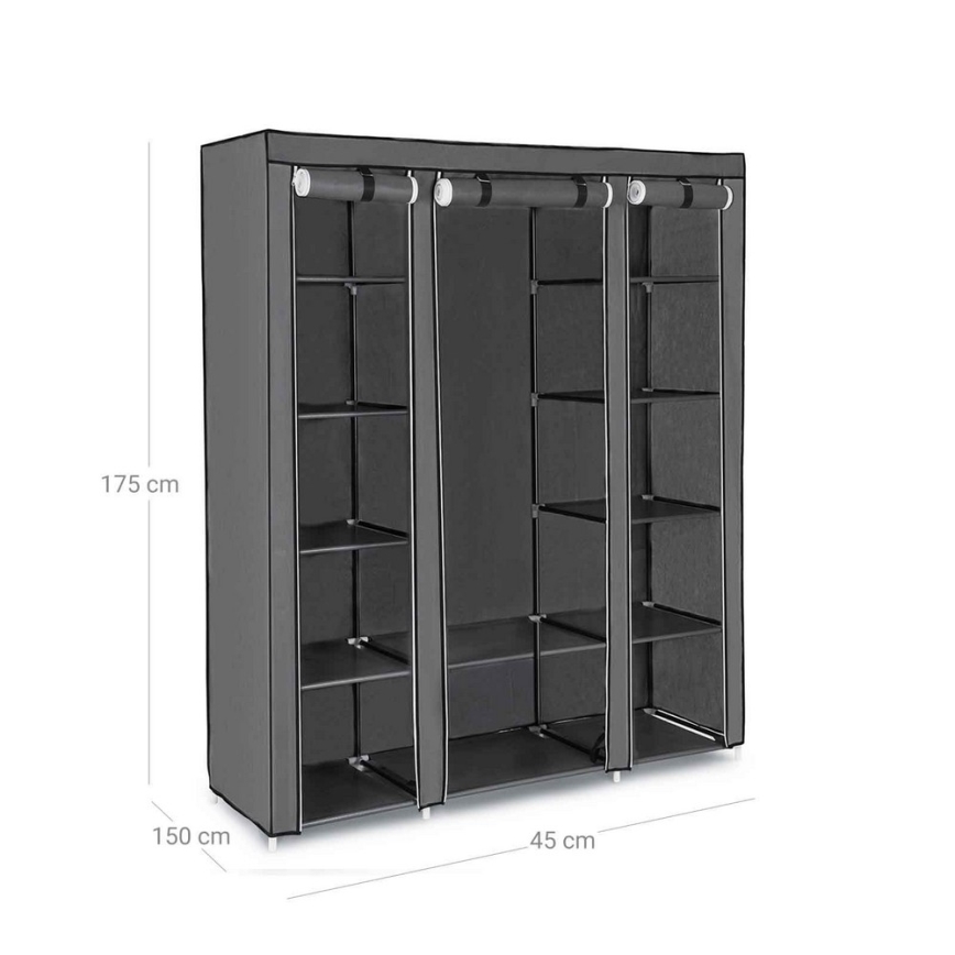 Stoffen kledingkast MATIS 150x175 cm met planken en kledingstang, grijs