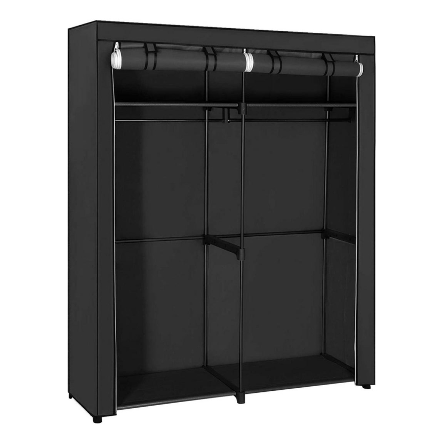 Stoffen kledingkast met planken en kledingstang MATIS 140x174 cm, zwart