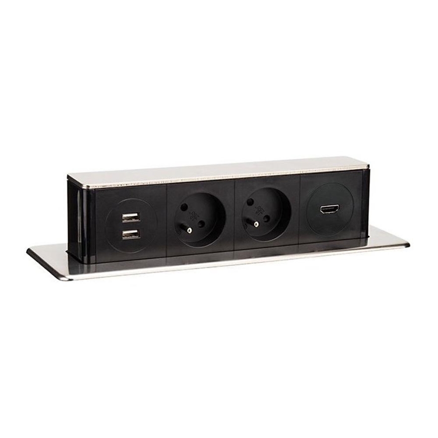 Stopcontactzuil voor tafelblad 2x230V + 2xUSB + HDMI