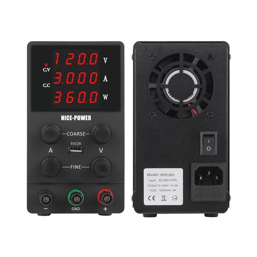 Stroombron voor het laboratorium 0-120V/0-3A