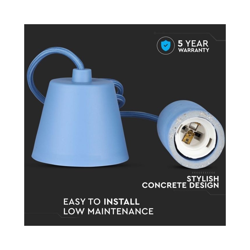 Stroomkabel 1xE27/60W/230V beton/blauw