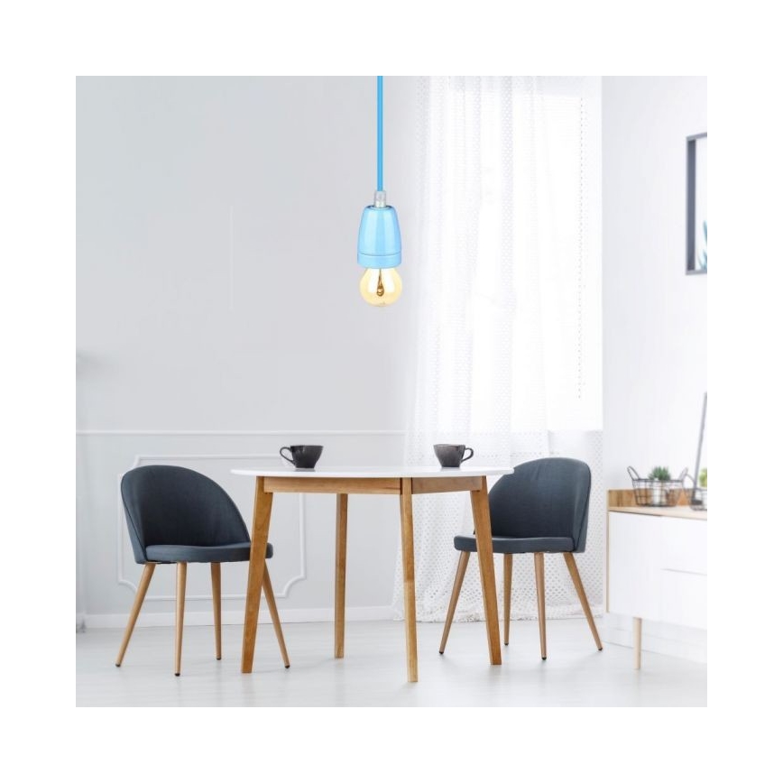 Stroomkabel 1xE27/60W/230V blauw/porselein