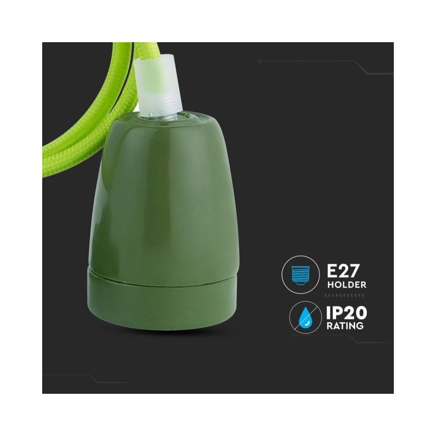 Stroomkabel 1xE27/60W/230V groen/porselein