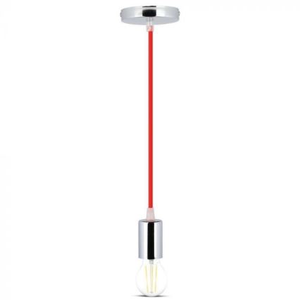 Stroomkabel 1xE27/60W/230V rood/glanzend chroom