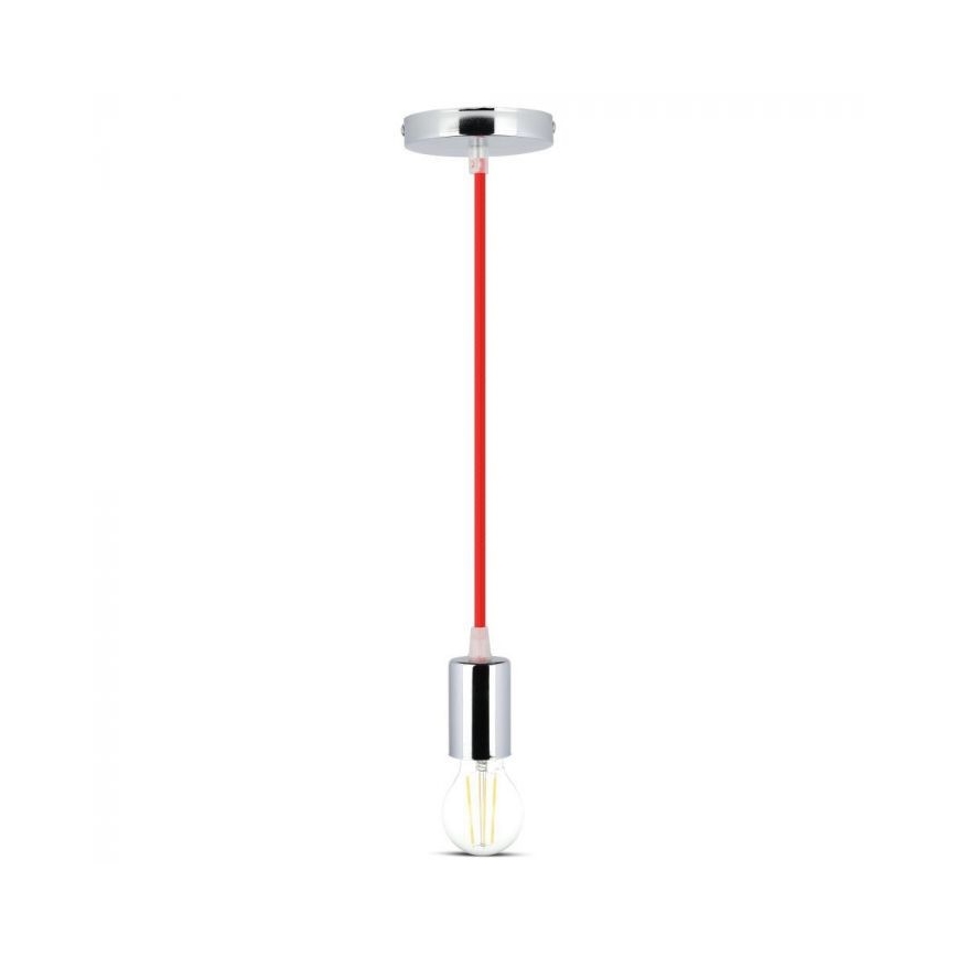 Stroomkabel 1xE27/60W/230V rood/glanzend chroom