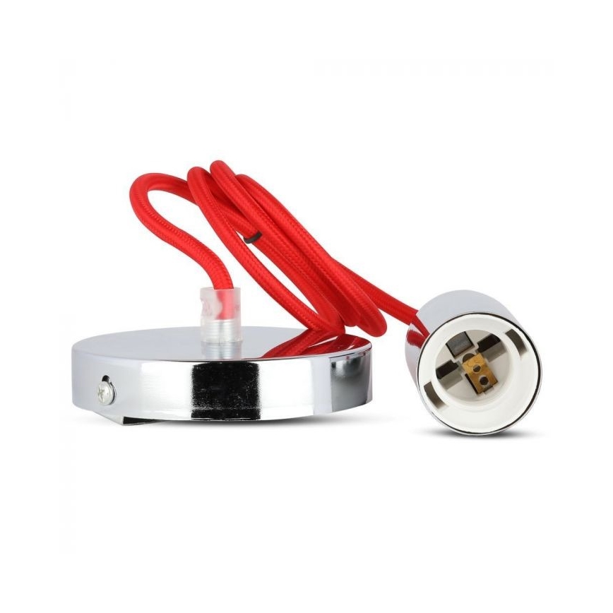Stroomkabel 1xE27/60W/230V rood/glanzend chroom