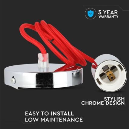 Stroomkabel 1xE27/60W/230V rood/glanzend chroom