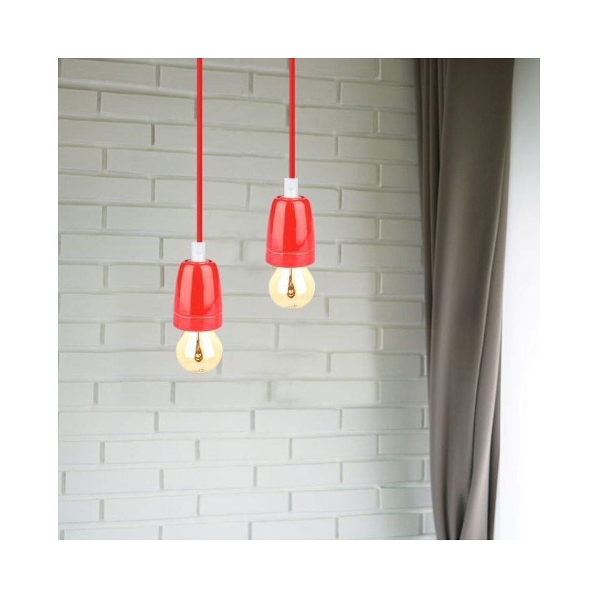 Stroomkabel 1xE27/60W/230V rood/porselein