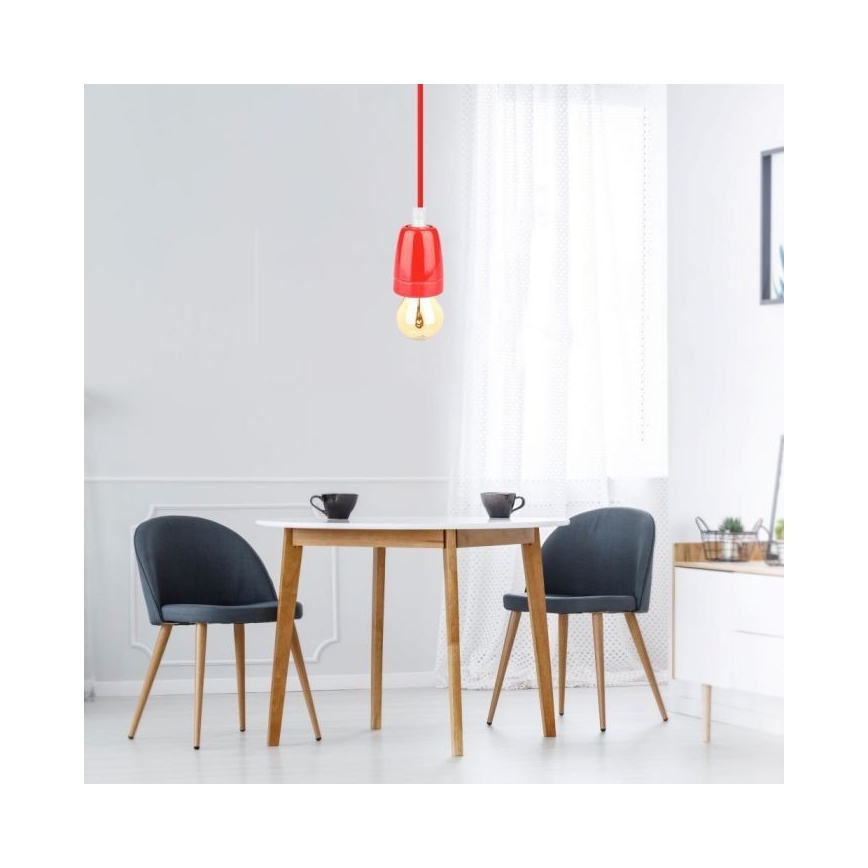 Stroomkabel 1xE27/60W/230V rood/porselein
