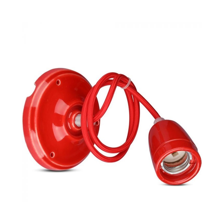 Stroomkabel 1xE27/60W/230V rood/porselein