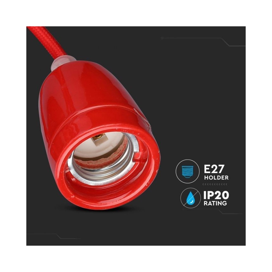 Stroomkabel 1xE27/60W/230V rood/porselein