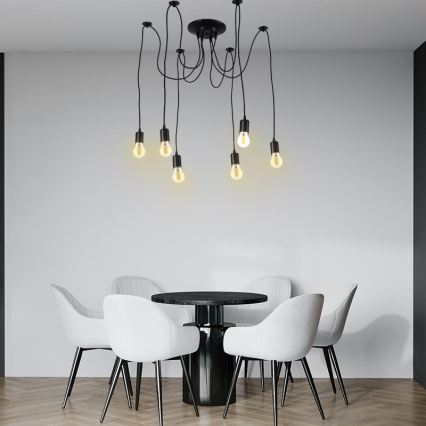 Stroomkabel 6xE27/60W/230V spin zwart