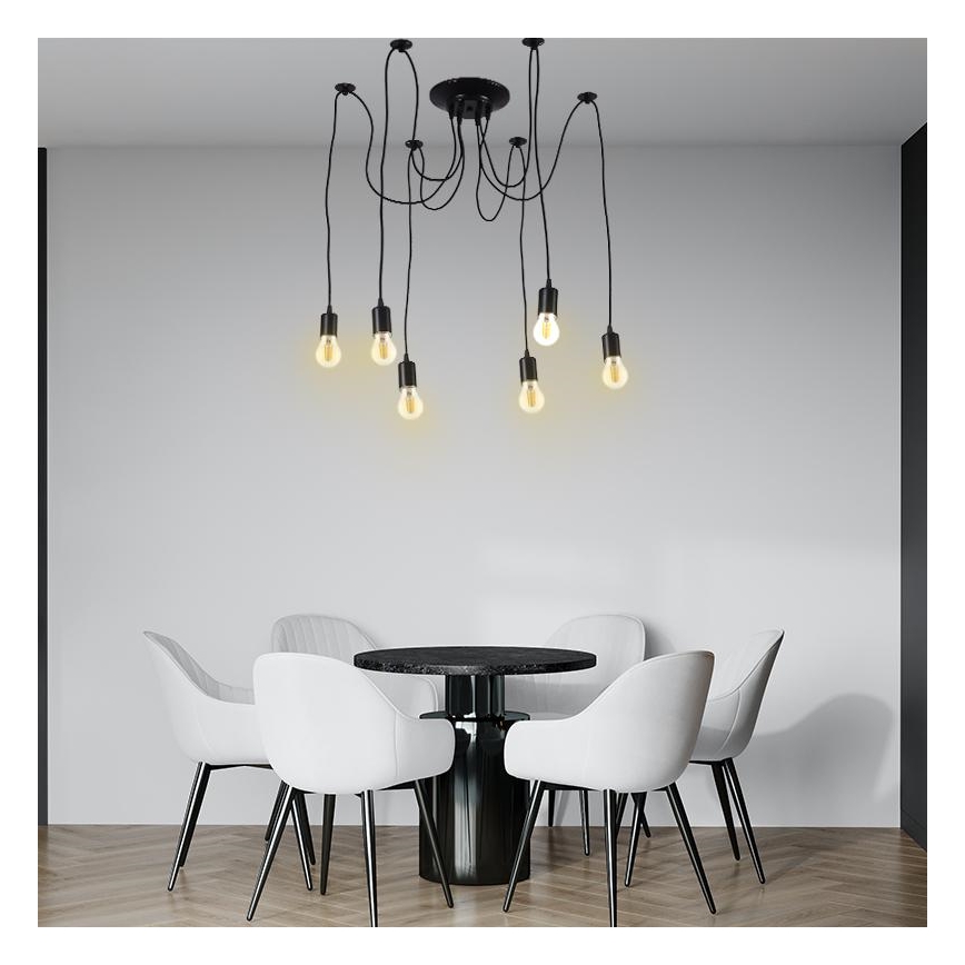 Stroomkabel 6xE27/60W/230V spin zwart