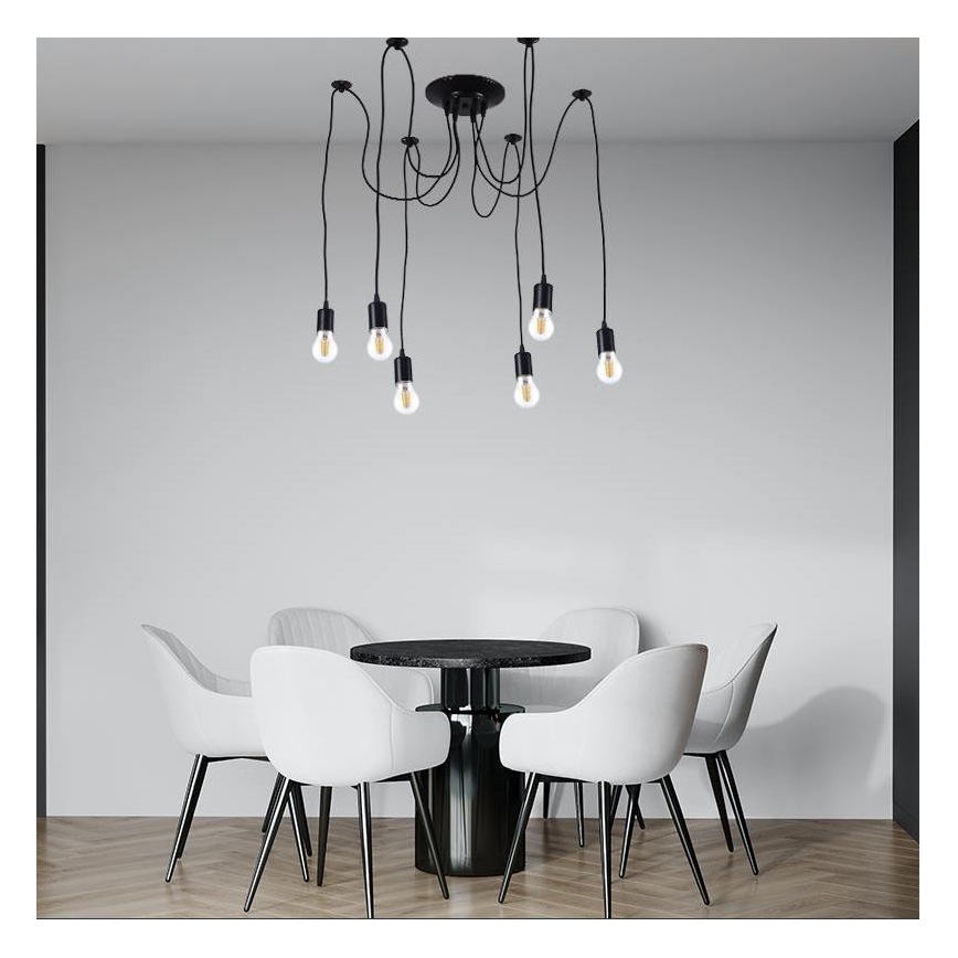 Stroomkabel 6xE27/60W/230V spin zwart