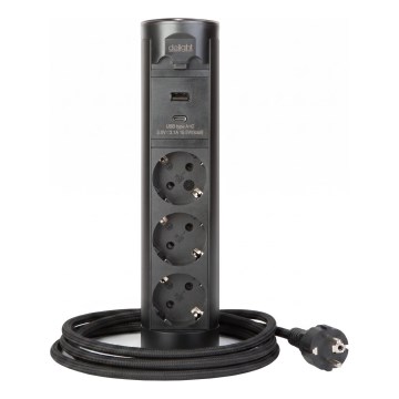 Stroomzuil voor tafelblad 3x230V + USB-A + USB-C zwart