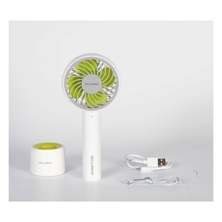 Stylies - Ventilateur à main rechargeable LACERTA 4W/5V 2500 mAh blanc