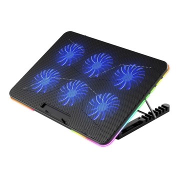 Support ventilé LED RGB VARR pour ordinateur portable x6 ventilateur x2 USB noir