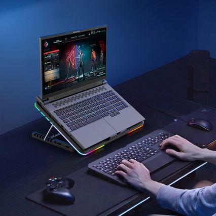 Support ventilé LED RGB VARR pour ordinateur portable x6 ventilateur x2 USB noir