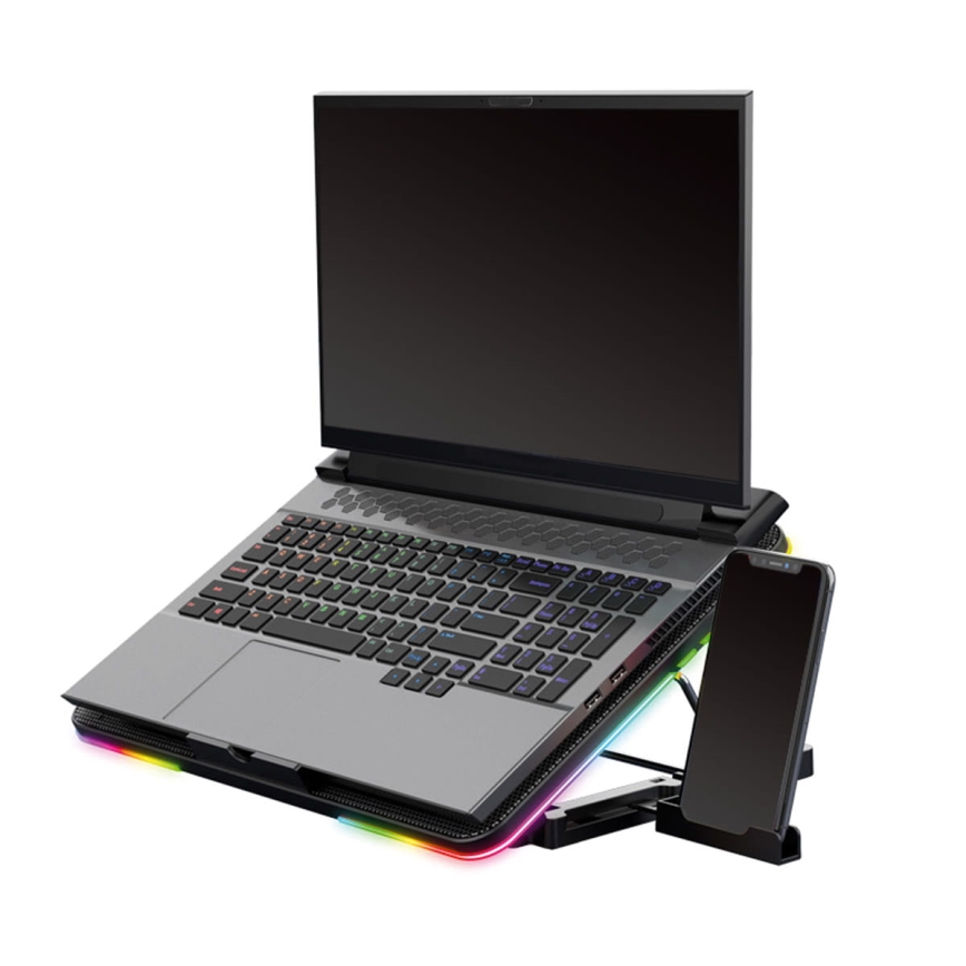 Support ventilé LED RGB VARR pour ordinateur portable x6 ventilateur x2 USB noir