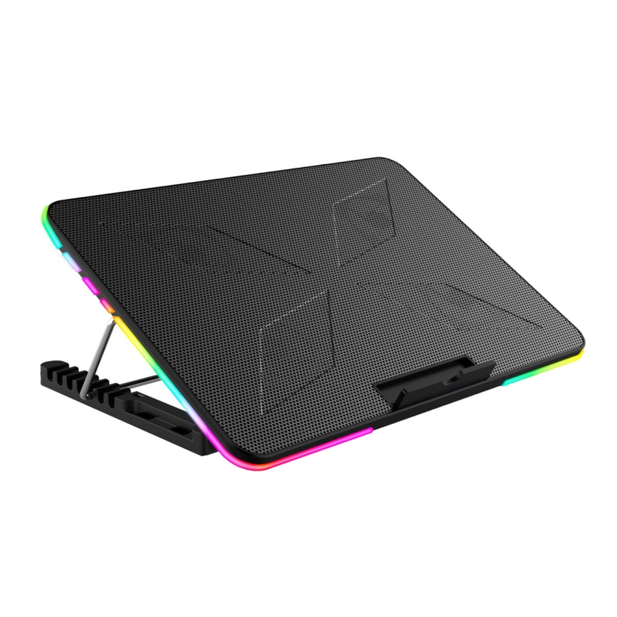 Support ventilé LED RGB VARR pour ordinateur portable x6 ventilateur x2 USB noir