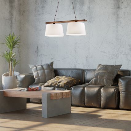 Suspension à câble AIDA, 2x E27/60 W/230 V, Ø 35 cm, chêne/noyer