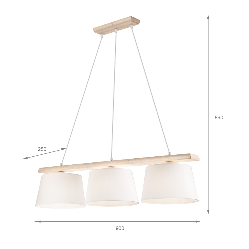Suspension à câble AIDA 3xE27/60W/230V Ø 25 cm chêne/blanc