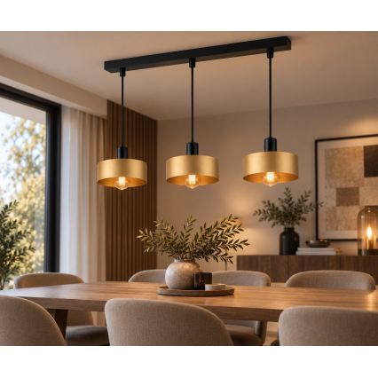 Suspension à câble HAKI 3xE27/60W/230V dorée/noire