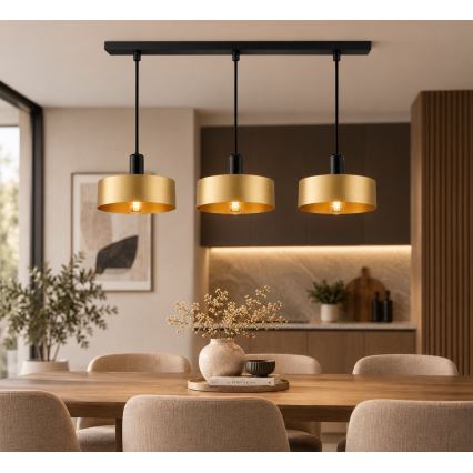 Suspension à câble HAKI 3xE27/60W/230V dorée/noire