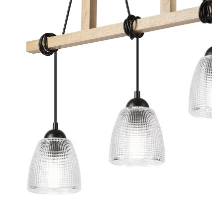 Suspension à câble LEANDRA 3x E27/15 W/230 V chêne/noir