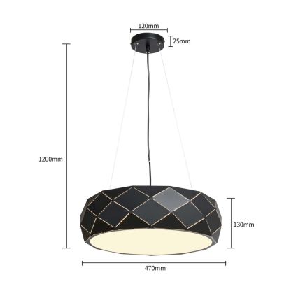 Suspension à câble REUS 3xE27/40W/230V Ø 47 cm noire
