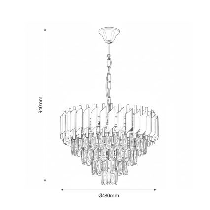 Suspension à chaîne CRISTAL 7xE14/10W/230V Ø 48 cm noir/doré