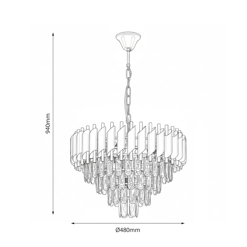 Suspension à chaîne CRISTAL 7xE14/10W/230V Ø 48 cm noir/doré
