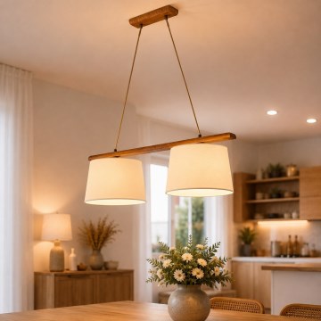 Suspension AIDA sur câble 2xE27/15W/230V Ø 35 cm chêne/crème