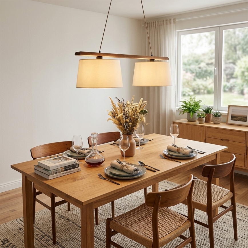 Suspension AIDA sur câble 2xE27/15W/230V Ø 35 cm chêne/crème