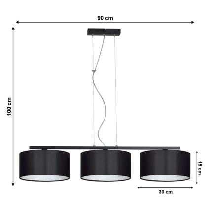 Suspension avec fil ASTRA 3xE27/60W/230V noir