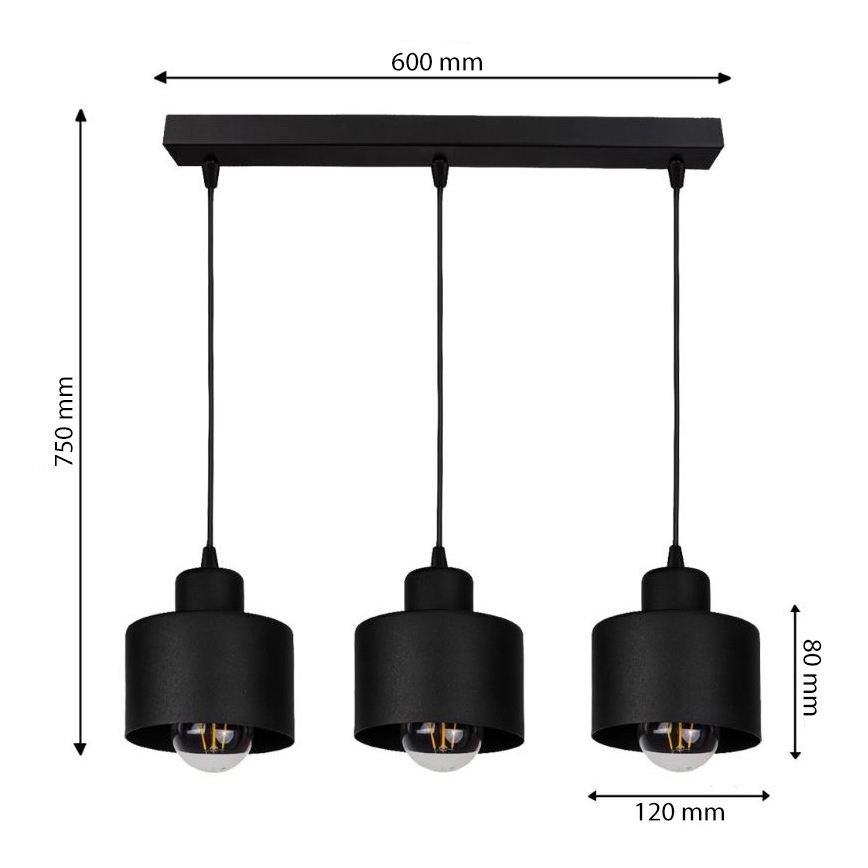 Suspension avec fil BODO 3xE27/60W/230V
